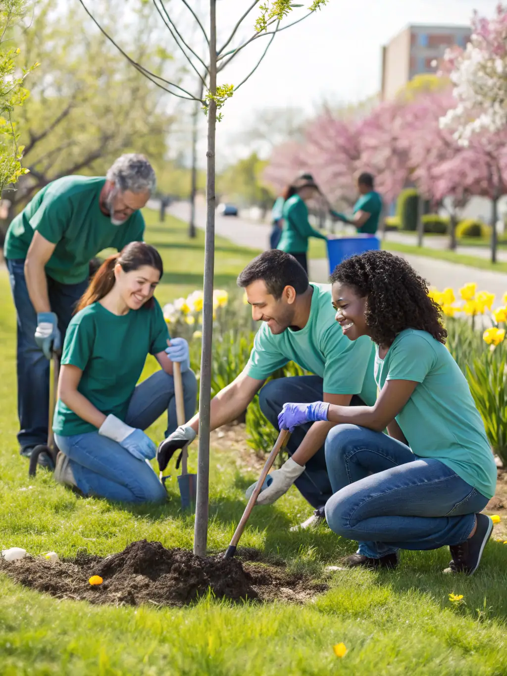 Image of volunteers planting trees during a RAPATAF environmental initiative, highlighting the organization's commitment to sustainability.